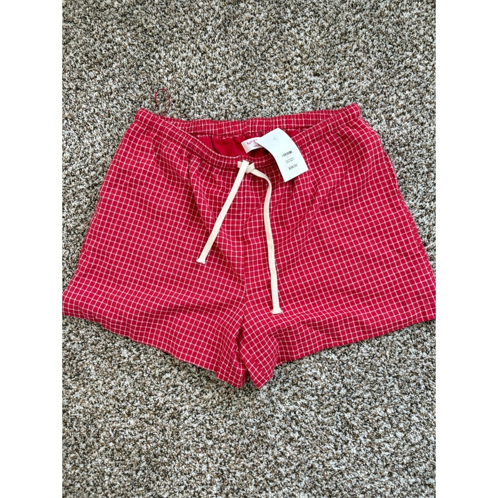 NWT Butter Melon Karma Boxer Short Large Red Grid Print Drawstring Loungewear